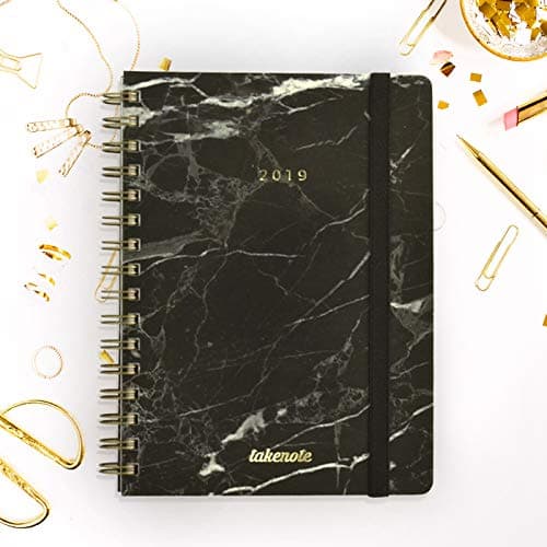 Takenote Marble 2019 Diary – Black – Wire-o Binding – Weekly View – Size 16.5 x 21.5