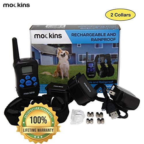 Mockins Rainproof Collar | 100% Rainproof and Rechargeable Electronic Remote Training Dog Collar | Shock Collar for Dogs with 990 ft Range E Collar, Beep and Vibration for Big, Medium and Small Dog