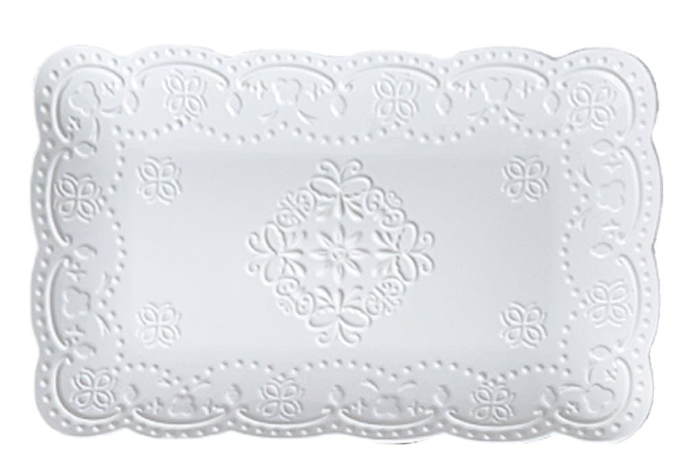 Jusalpha® Fine China Rectangle Embossed Lace Plate-1 Piece (12 Inches, White)