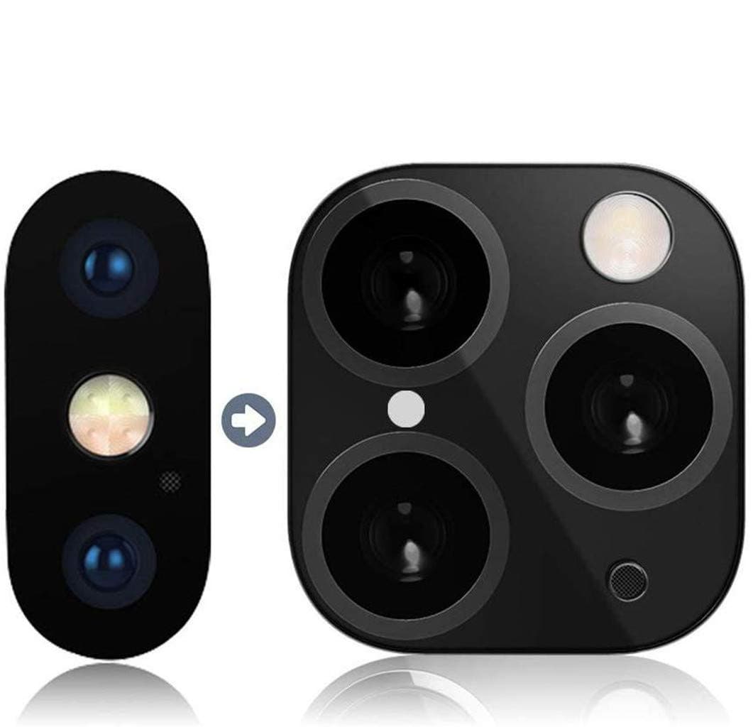 Applicable for iPhone X XS MAX Seconds Change to 11 Pro MAX Fake Camera Lens Cover Sticker,Upgrade Metal Rear Camera Lens Tempered Glass Screen Protector (Black)