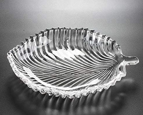 Small Beautiful Leaf Shape Glass Tray Plate for Serving | Useful for Diwali Home Decoration, Living Room | Best for Dry Fruits, Fruits, Snacks, Sweets, Chocolates (Pack of 1) (Leaf)