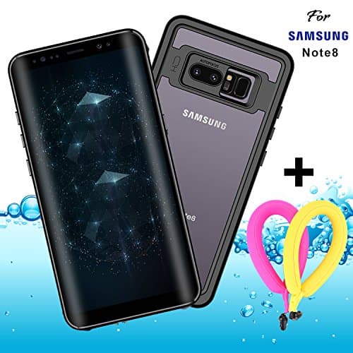 Galaxy Note 8 Waterproof Case Clear with Floating Strap and Neck Lanyard IP68 GUYO Shockproof Full-Body Rugged Transparent Cover with Built in Screen Protector for Samsung Galaxy Note8 6.3" Black