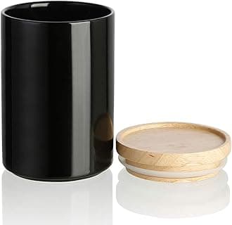 Kitchen Canisters Ceramic Food Storage Jar, Stackable Containers with Airtight Seal Wooden Lid for Serving Ground Coffee, Tea, Sugar, Salt and More - 28 Fl Oz (Black)