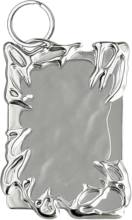 Electroplate Plastics Frame Photocard Holder With Keychain Silver Plating Irregular Photo Card Holder ID Badge Holder Photocard for Student Card Case Stationery