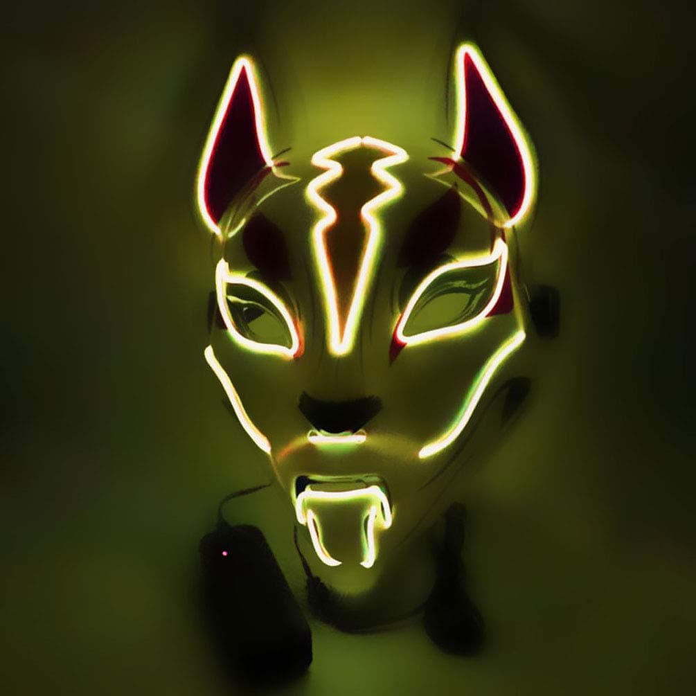 Halloween Led Light UP Fox Mask,Sound Induction Mask Controller,Flash with Music Yellow