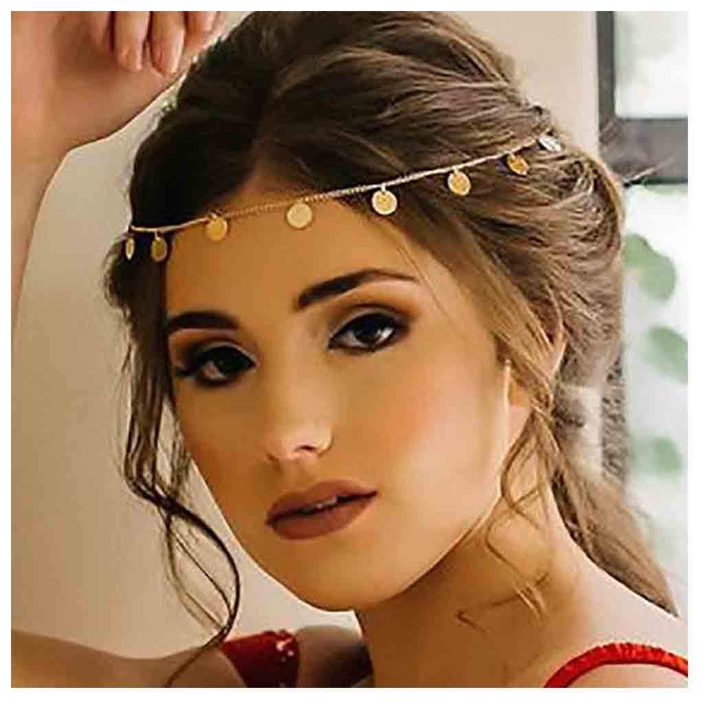 Boho Gold Head Chain Tiny Sequin Headband Coins Disc Headchain Bridal Hair Piece for Women and Girls Gold Headdress Hair Accessories