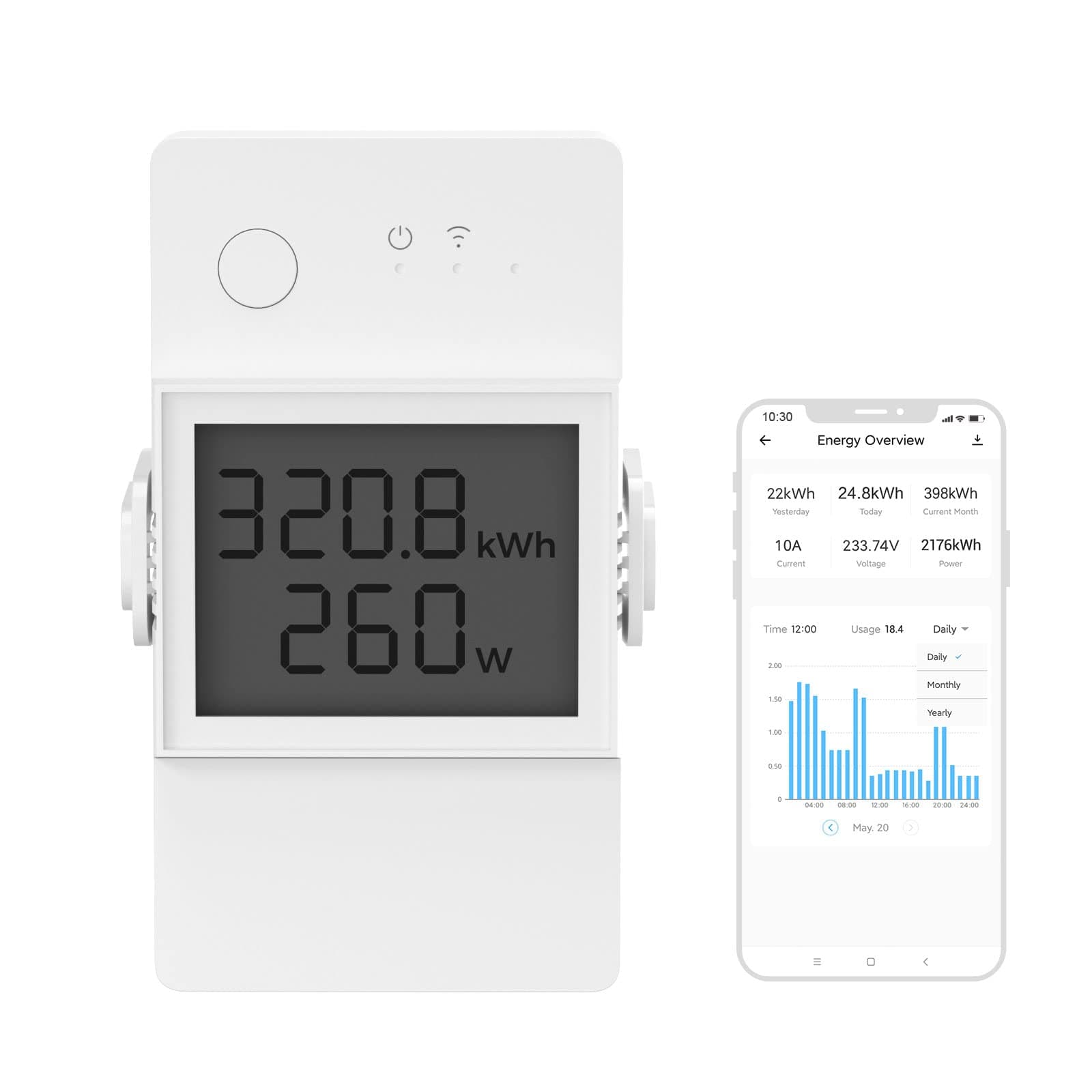 WiFi Smart Power Meter Switch 20A, Smart Switch with Power and Energy Monitoring for Smart Home Automation, Works with Alexa, Support Remote Control from eWelink APP, POW Elite POWR320D