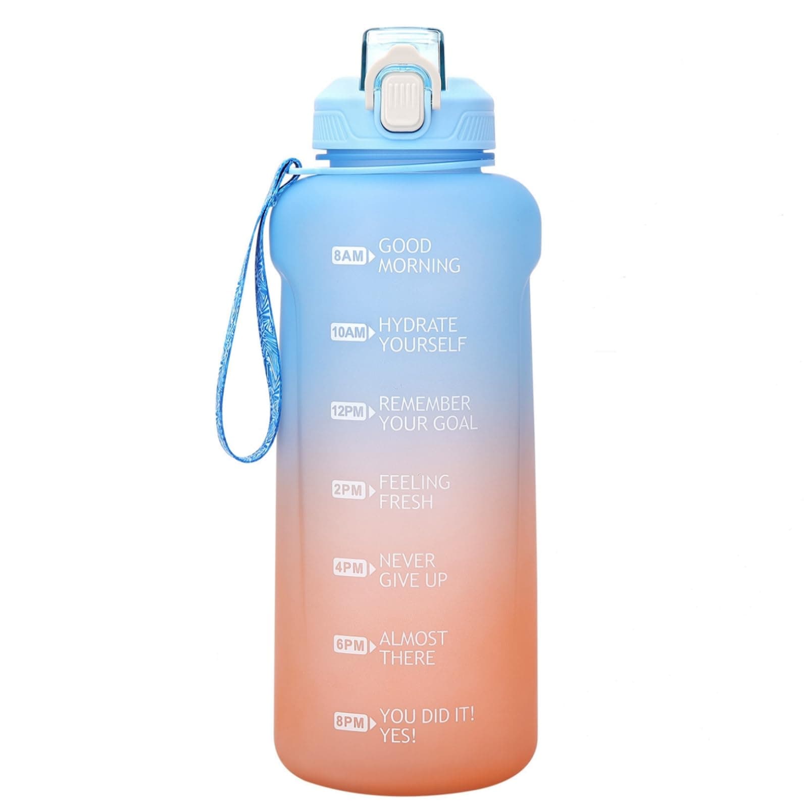 CodiCile 2 Litre Water Bottle With Time Marker,Leak Proof Large Water Bottle With Straw -BPA Free Gym Water Bottle With Strap,Motivational Water Bottle Drinks Bottle, Blue Yellow