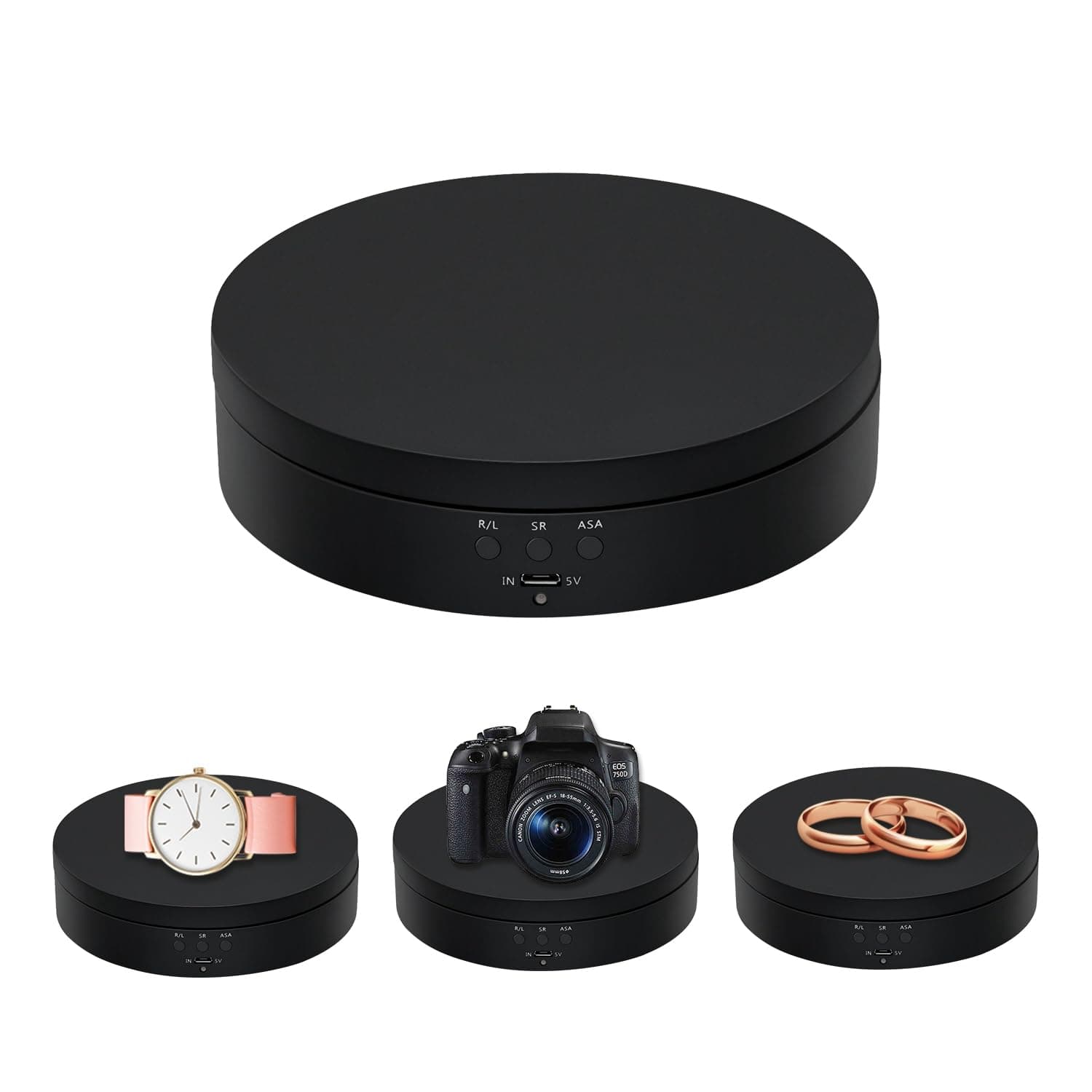 360 Degree Rotating Display Stand, 5.4 Inch Motorized Spinning Platform, Electric Lazy Susan, Turntable Table Base for Photography, Jewelry, Watch, Cup - Max Load 3kg, Black