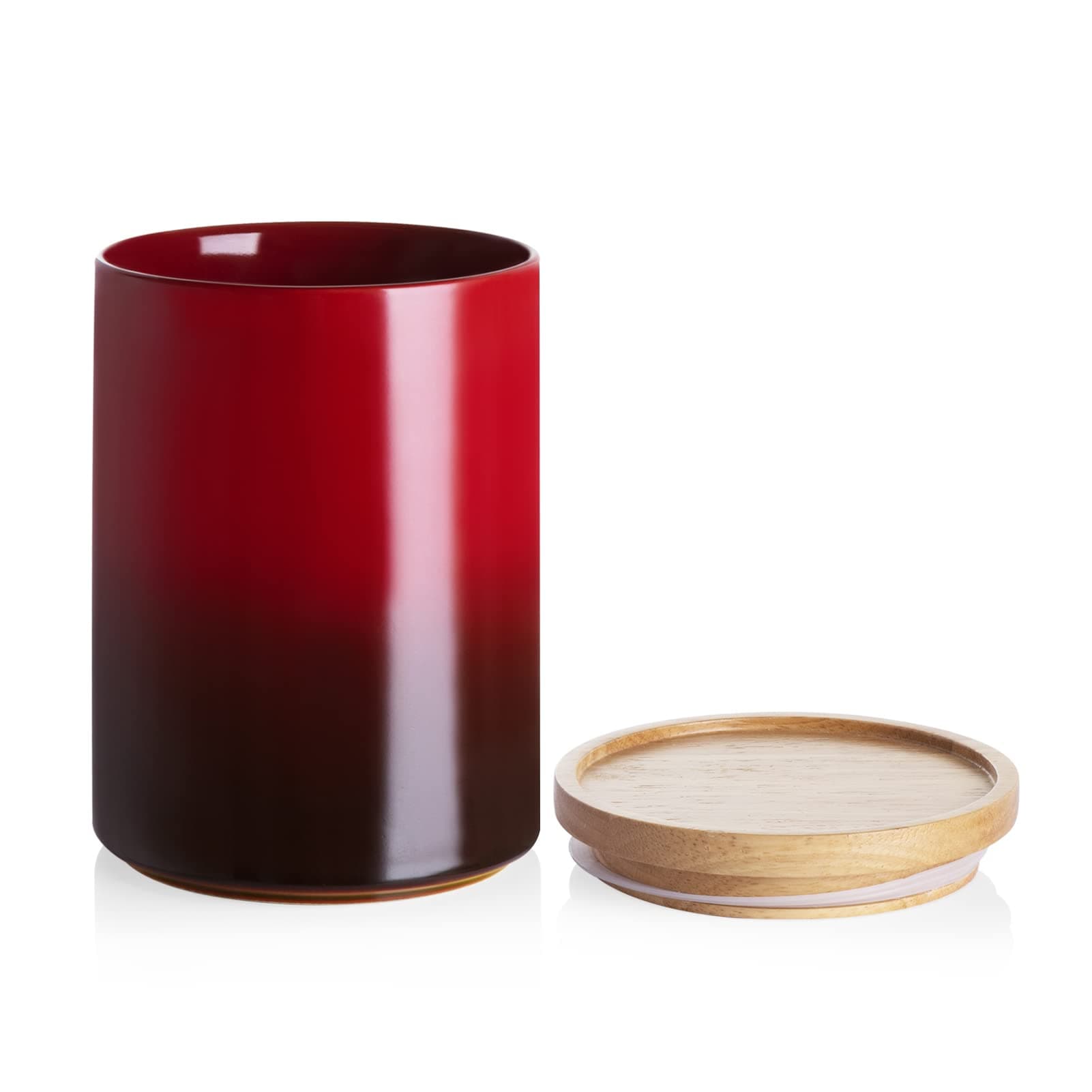 Ceramic Food Storage Jar, Stackable Kitchen Canisters, Containers with Airtight Seal Wooden Lid for Serving Ground Coffee, Tea, Sugar, Salt and More - 28 Fl Oz (Gradient Red)