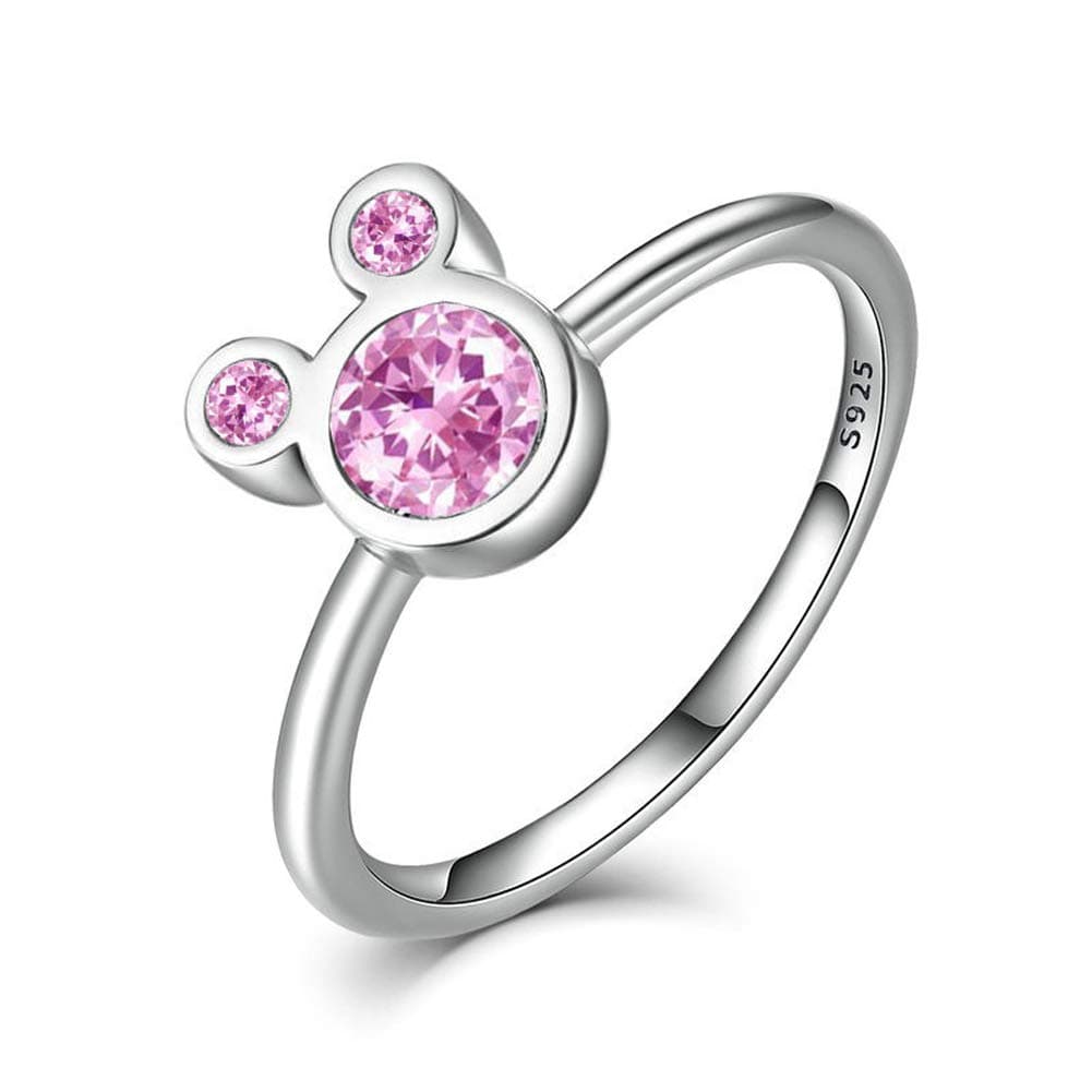 PuadunS925 Silver Plated Adjustable Mouse Shape Ring with Dazzling Cubic Zirconia Rings for Women Girls Birthday Gifts (Included Beautiful Jewelry Box)