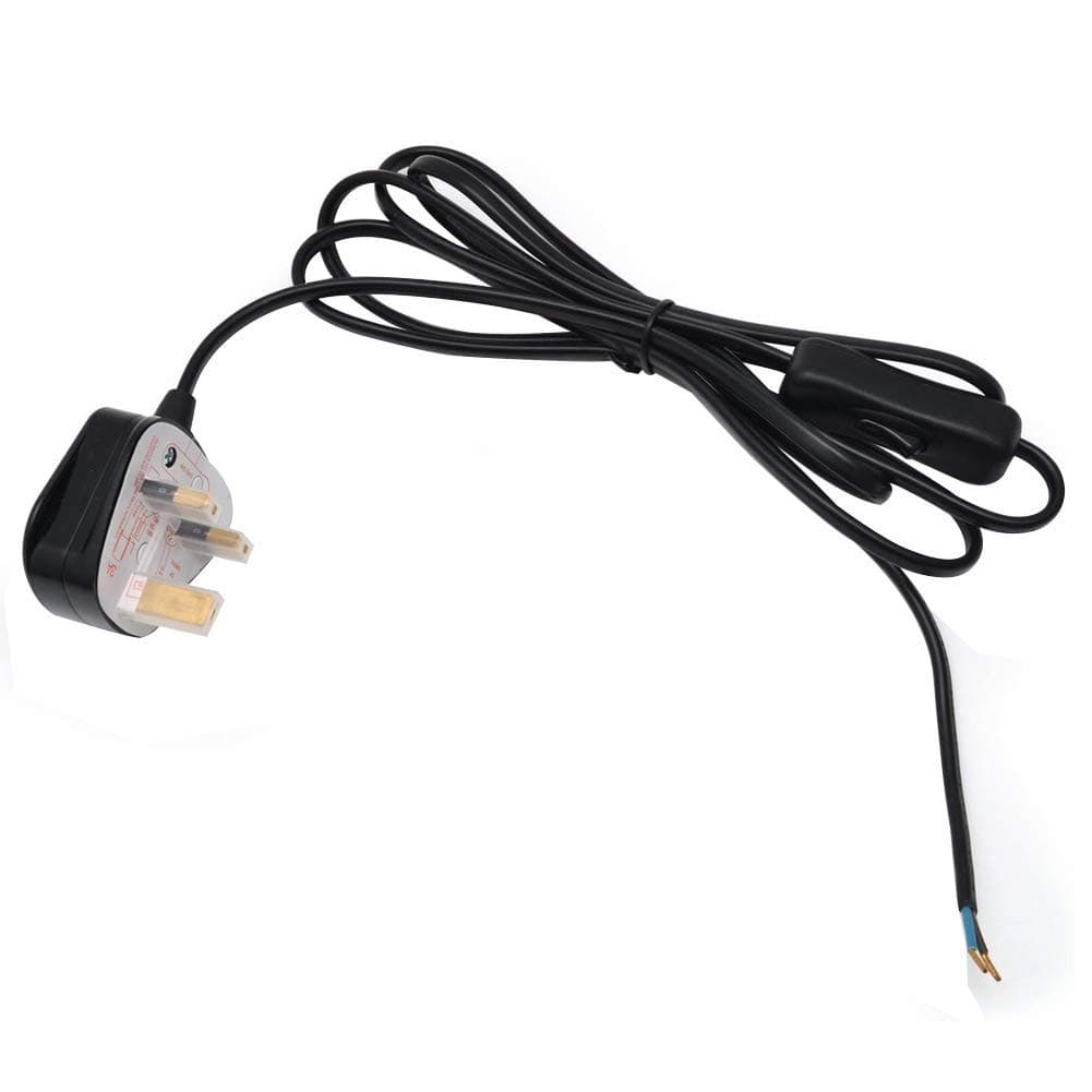 Main Lead Cord Flexible Cable Pre Made Cable with in Line Switch UK 13 amp Plug 2m Black