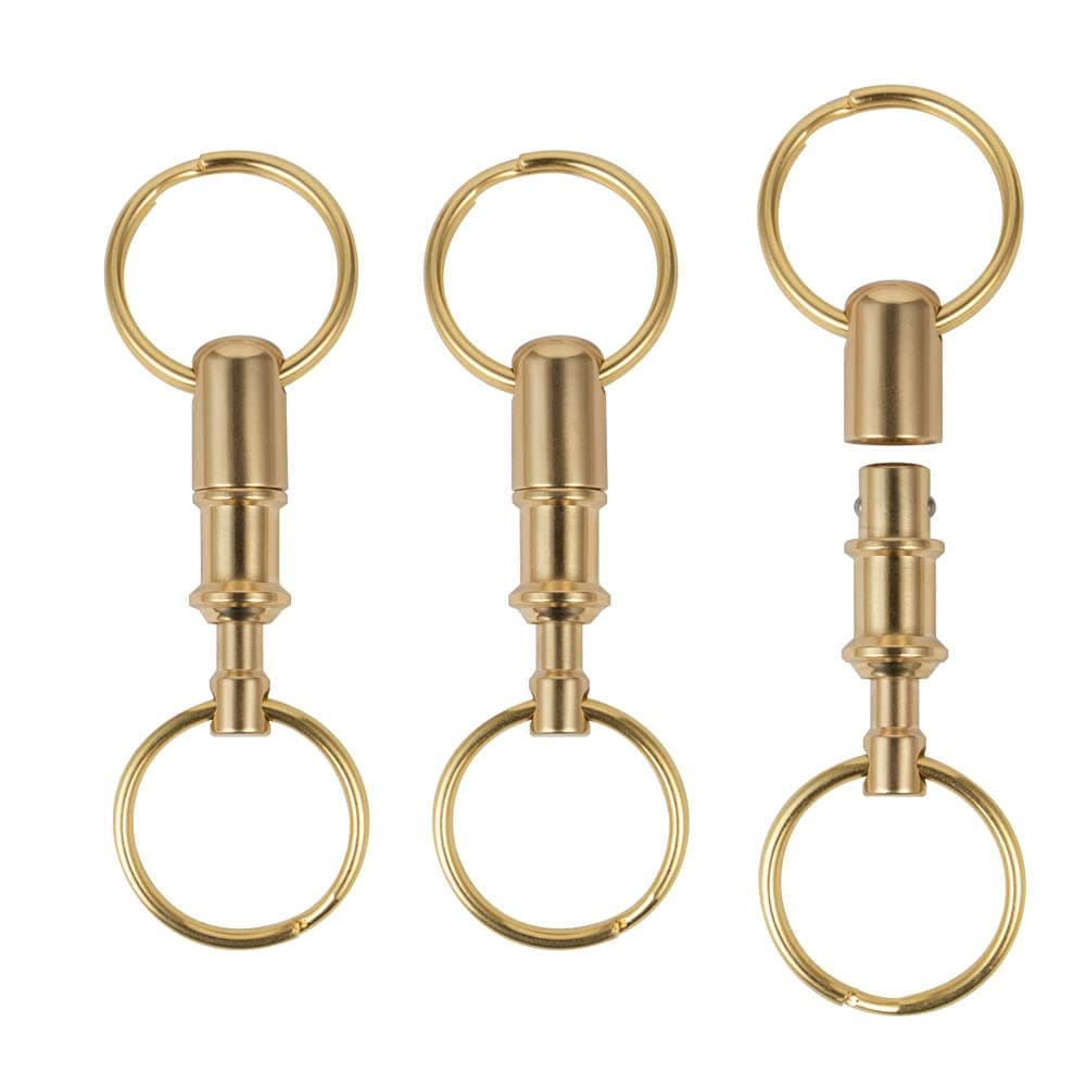 3 Pack Quick Release Keychain, Detachable Pull Apart Keychain, Double Spring Split Snap Separate Chain Convenience Accessory, Brass, Gold