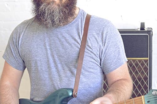 Skinny Leather Guitar Strap in Medium Brown