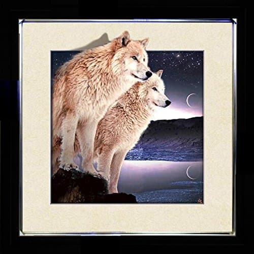5D / 3D + Lenticular Framed 3d Picture Poster Artwork Wall Decor Holographic Pics Optical Illusion Animated Image on Canvas (With Black Frame) (White Wolves)