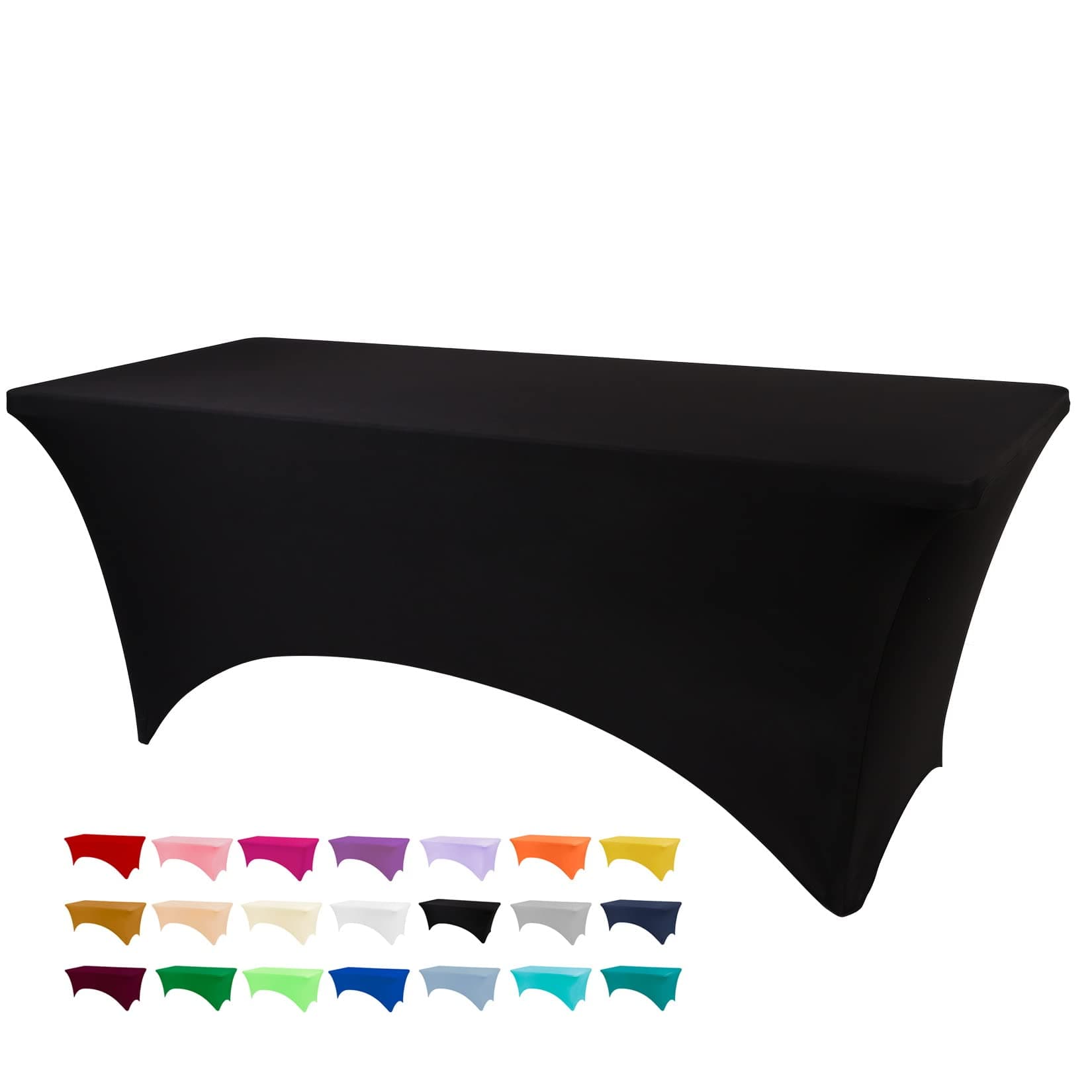 4ft Table Cover Fitted, Black Spandex Table Covers, Washable and Wrinkle Resistant Stretch Tablecloths Rectangle for Events, Wedding, Banquets, Parties
