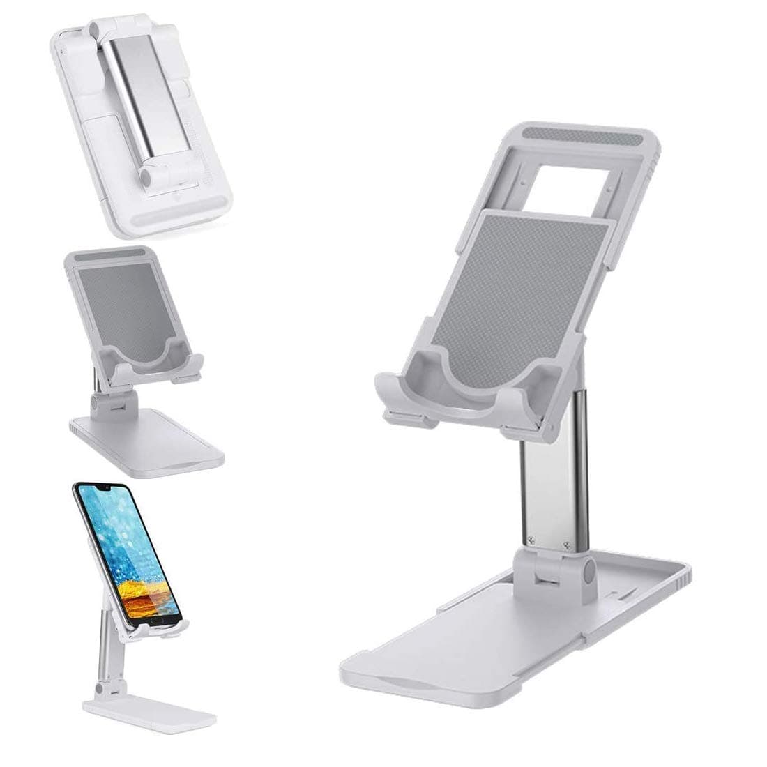 OUTAD Cell Phone Stand, Phone Stand Tablet Mount Desktop, Adjustable Phone Holder Foldable Portable Holder Cellphone Dock Compatible with iPhone 11 Pro Max XR Samsung Galaxy S10 9 (White)