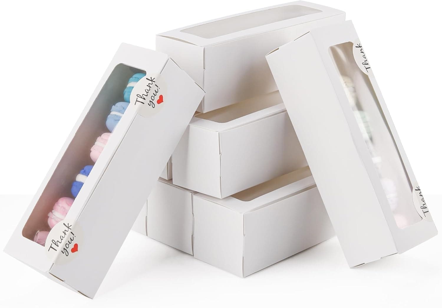 NPLUX 36 Pack Macaron Boxes for 5-7 Macarons Container Packaging Strawberry Candies Sweets Boxes with Sticker for Gift Giving (White)