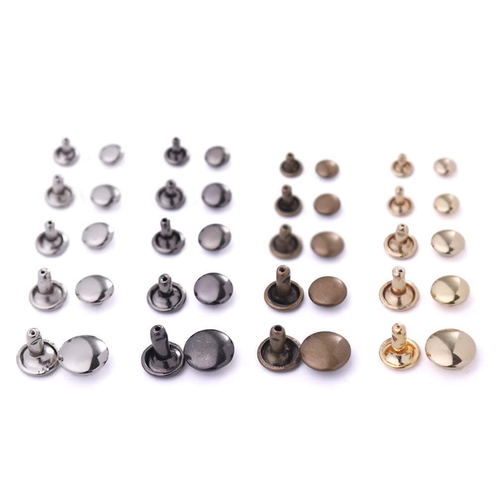 WUTA Double Cap Rivet Pure Copper Brass Round Stud Spike Collision Nail Decorative Rivet For Clothes Bag Shoes Belt 8mm (3/10") Pack of 50 Sets,Gun metal
