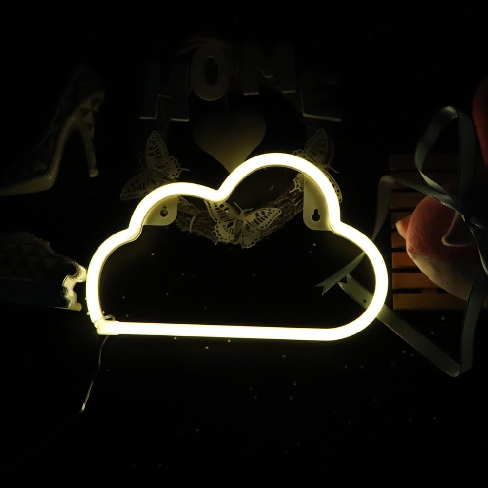 Neon Light Sign LED Cloud Shaped Night Light Wall Decor Light Operated By USB/Battery With Warm White Light for Birthday party,Kids Room, Living Room, Wedding Party Deco