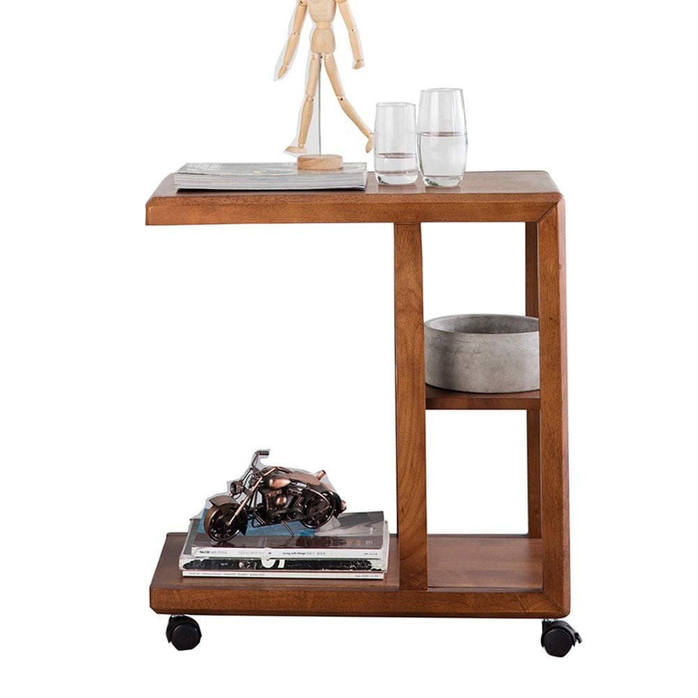ZHAOYONGLI Tables,End Tables,Side Table Sofa Side Table End Table Coffee Table On Wheels with 2 Storage Shelves (Color : Walnut Color, Size : 603566cm)