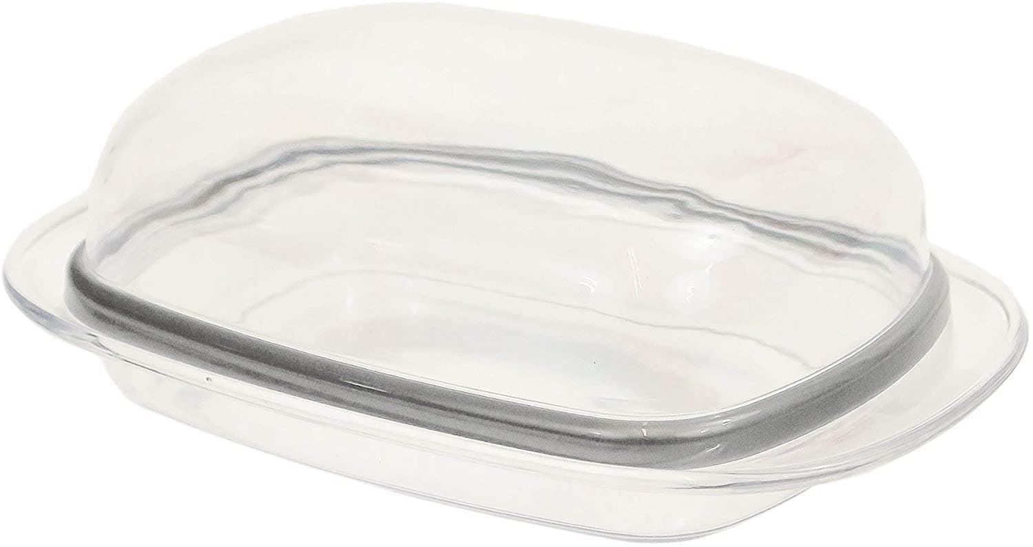 Dunya Butter Dish Transparent Covered Fridge Safe Container Plastic, 13 x 10 x 6 cm