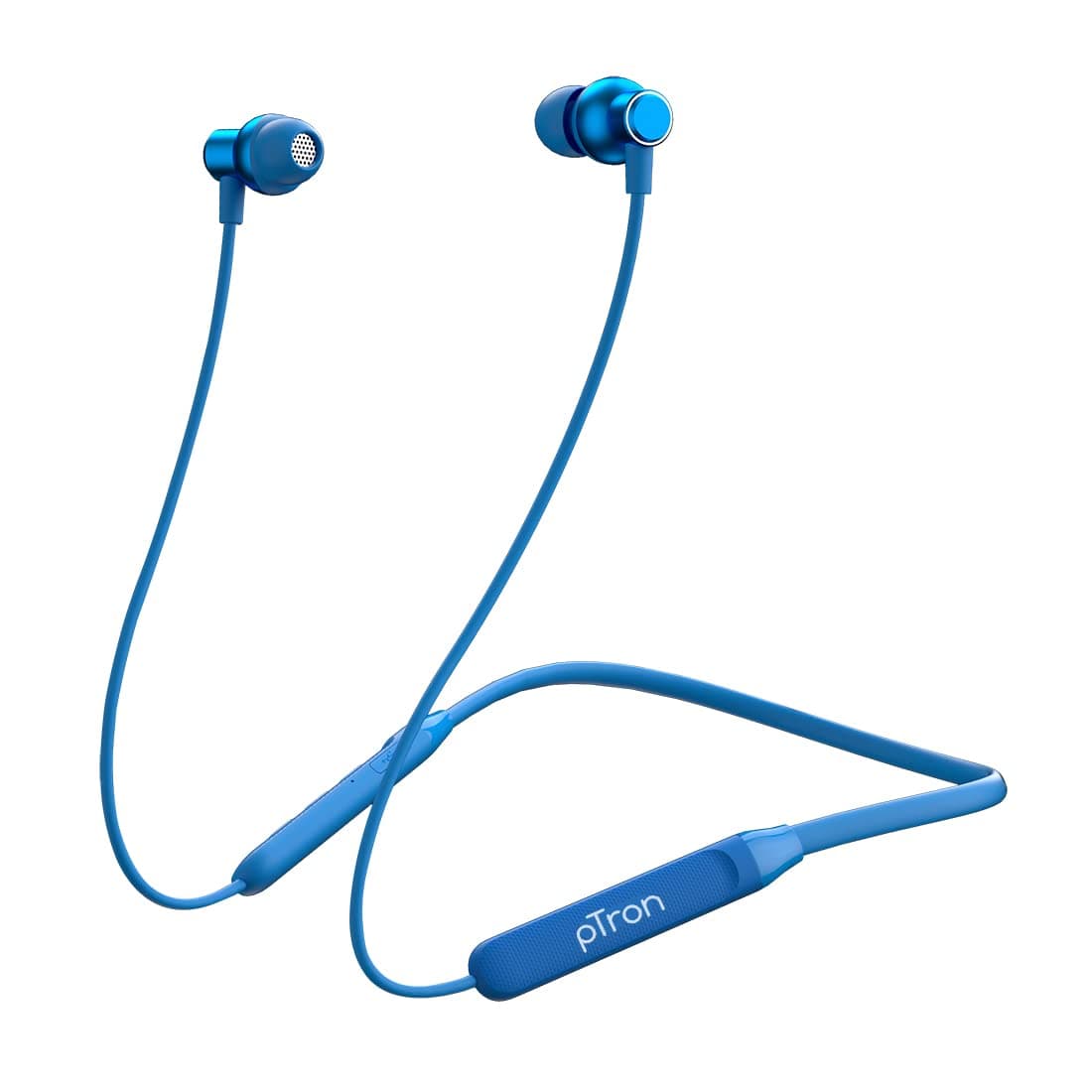 pTron Tangent Evo with 14Hrs Playback, Bluetooth 5.0 Wireless Headphones with Deep Bass, IPX4 Water Resistance, Ergonomic & Snug-fit, Voice Assistance, Magnetic Earbuds & Built-in HD Mic (Blue)