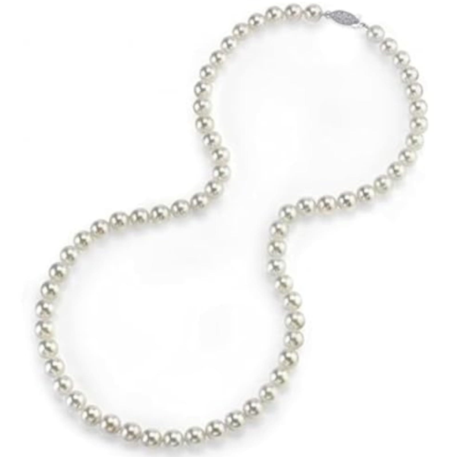 The Pearl Source 14K Gold AAA Quality Round Genuine White Japanese Akoya Saltwater Cultured Pearl Necklace in 18" Princess Length for Women Pearl Gifts for Anniversary