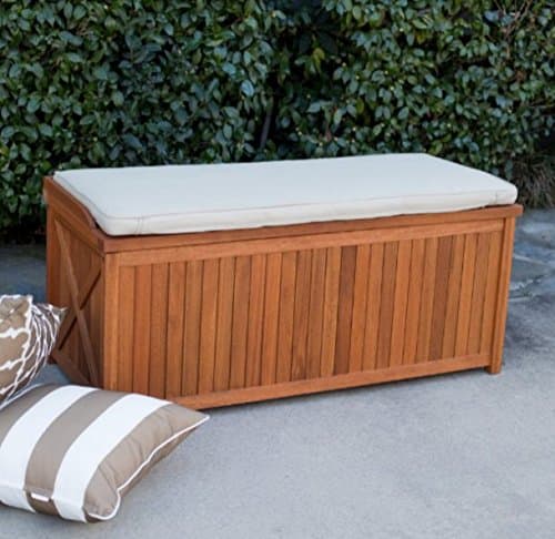 Home Storage Solutions,Patio Cushion Storage ,Garden Tools Organizer, Eucalyptus Wood 48 in. Outdoor Storage Deck Box with Cushion - Color Natural, Ample Storage For Your Outdoor Items