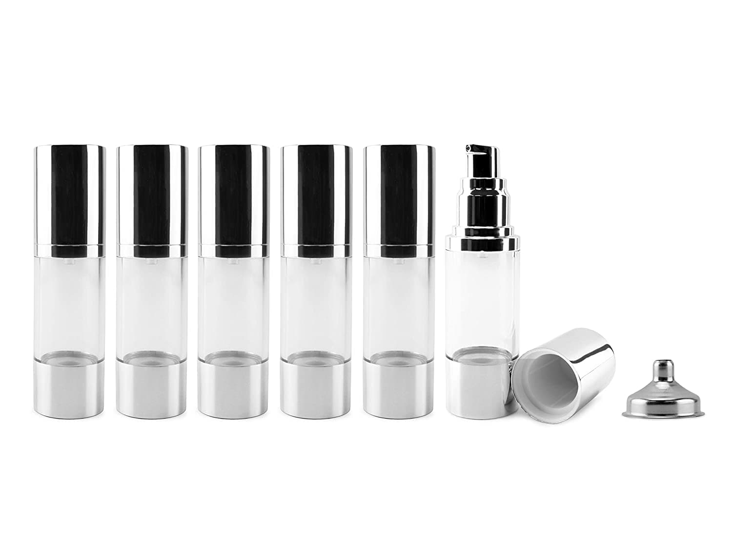 Cornucopia Brands Airless Pump Bottles (6-Pack, 1oz); Refillable Makeup Foundation Containers