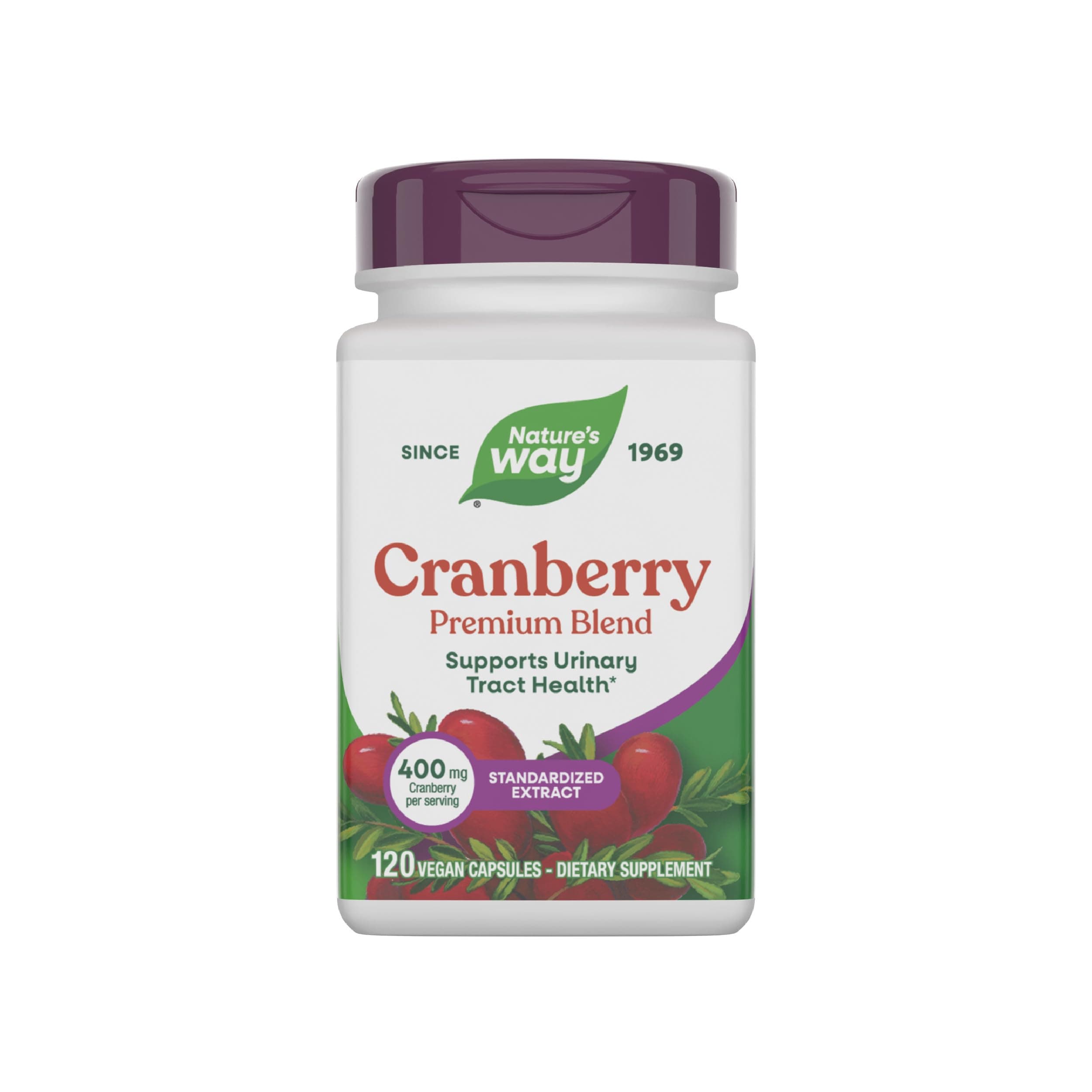 Nature's Way Premium Blend Cranberry, Urinary Tract Health Support*, with 100% Cranberry Concentrate, 400 mg Per Serving, 120 Capsules (Packaging May Vary)