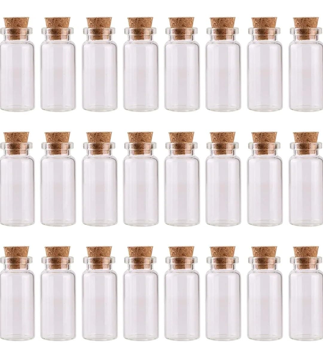 VRB DecTM 12 Pcs Mini/Tiny Glass Jars with Wood Cork Stoppers, Wishing/Message Bottle for Decorations Lovely Small Wish Bottle Tiny Clear Empty Wishing Message Vial with Cork Jars (Pack of 12 Pcs)