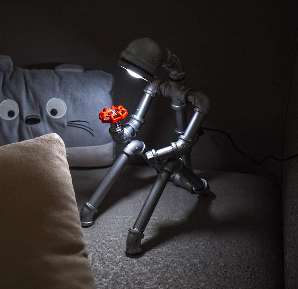 Industrial Robot USB Table-Lamp-LED-Desk-Reading-Lighting Creative Home Vintage Style Reading Bedroom Solid Iron Pipes
