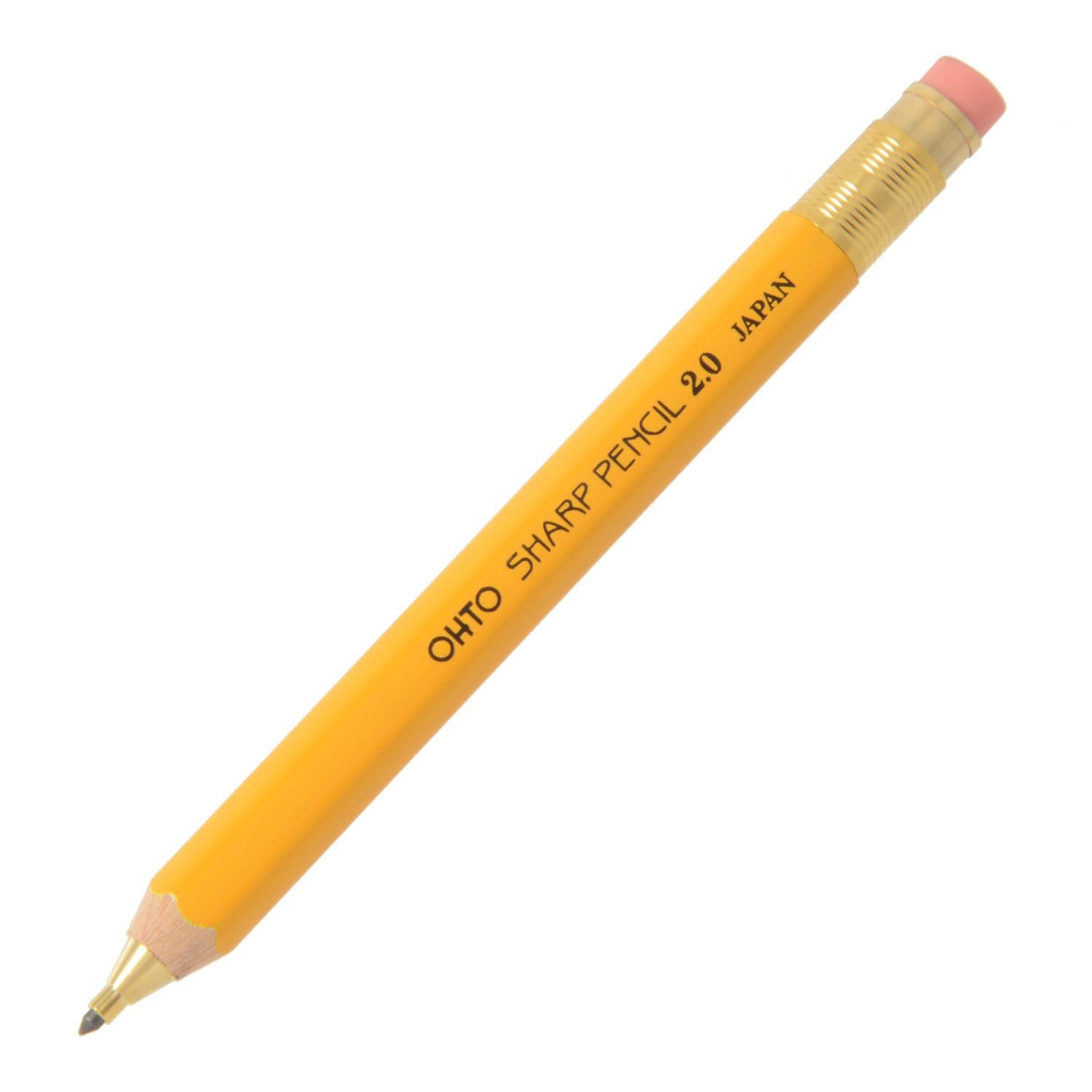 Mechanical Pencil Wood Sharp with Eraser 2.0, 2.0mm, Yellow Body (APS-680E-Yellow)