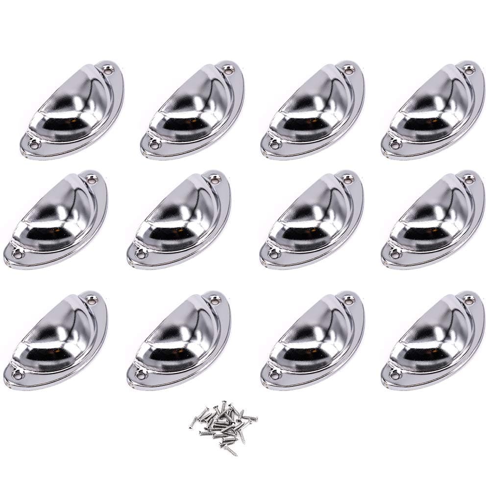 12pcs Silver Drawer Half Moon Shell Pull Handles Retro Kitchen Cupboard Door Chrome for Kitchen Cupboard Door Cabinet
