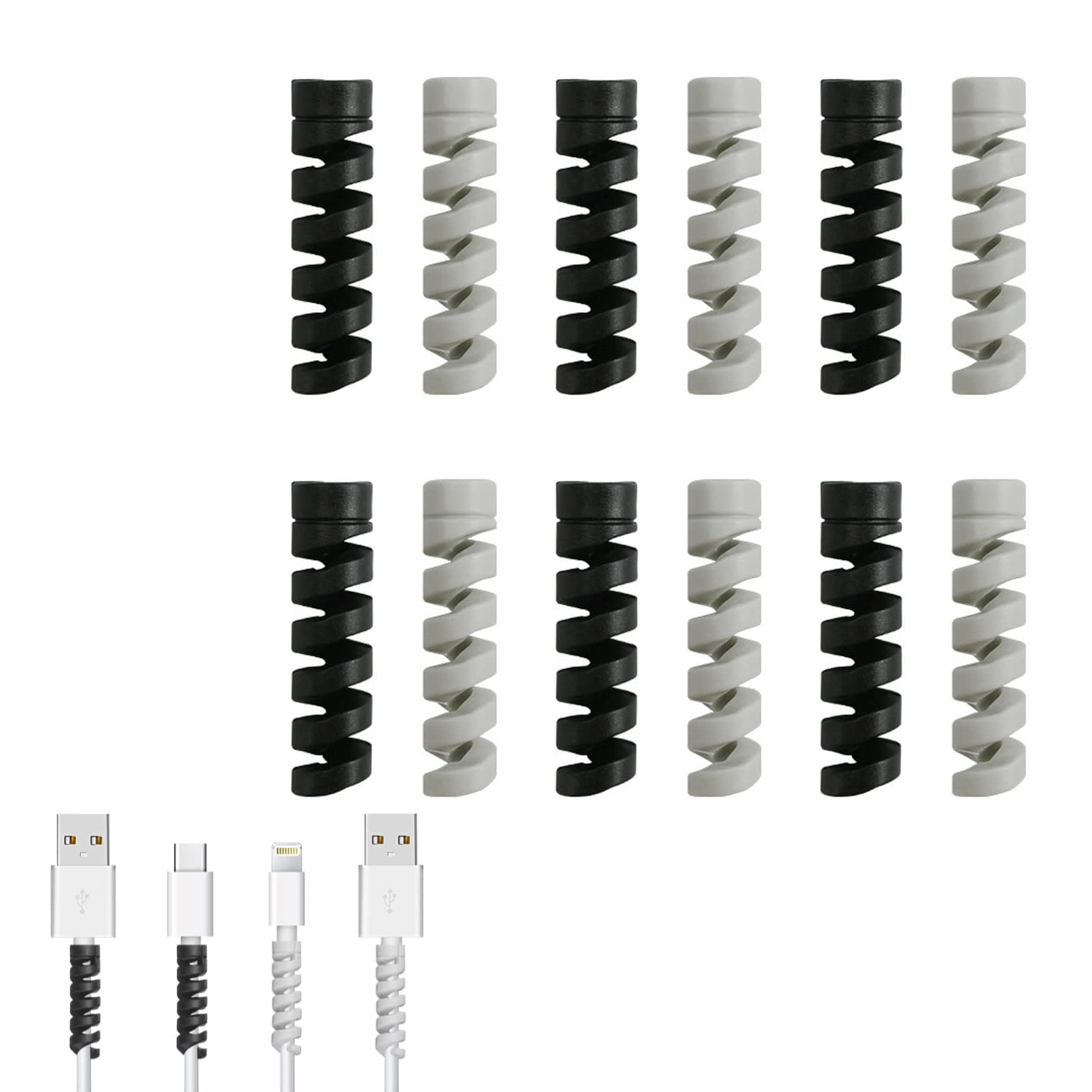12pcs Charger Cable Saver Protectors,Flexible Silicone Micro USB Protector,Silicone Cord Saver Cable Wire Protector Flexible Spiral Cable Protector Sleeve for Phones Laptops Data Cables(black,Gray)