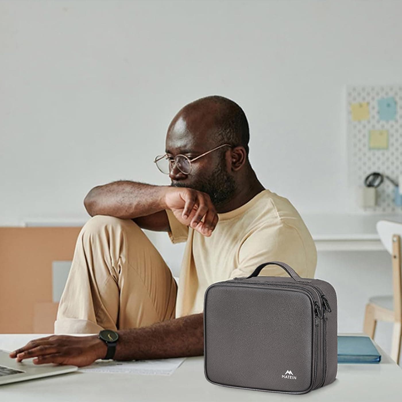 MATEIN Cord Organizer Case with Adjustable Divider, DJ Cable File Bag for Electronic Storage, USB Cable, Charger, Tech Accessories, Shockproof Portable Double Layer Cord Bags, Grey