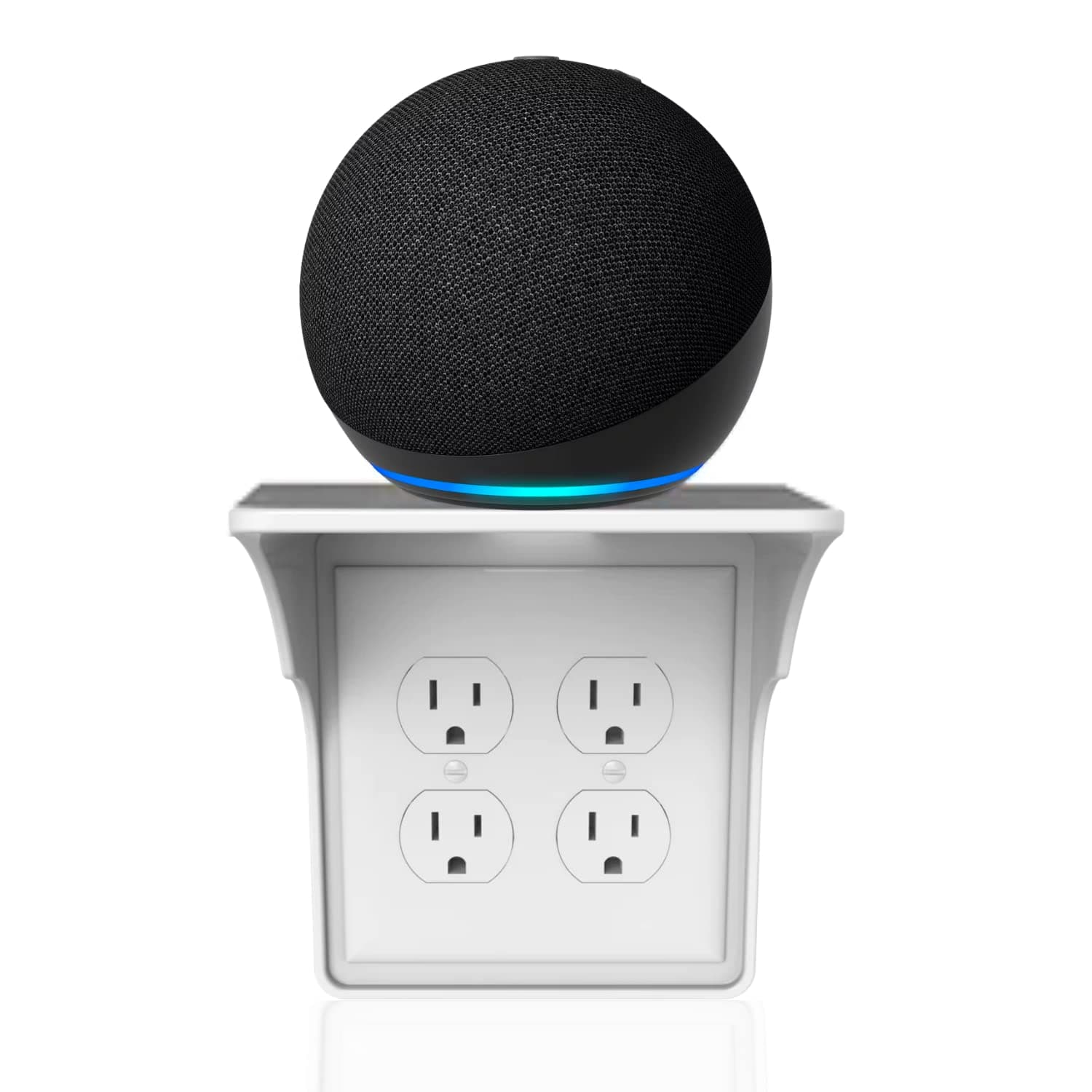 Storage TheoryPower Perch Double Outlet Shelf with Cord Storage Strap – Wall Shelf for Echo Dot, Electric Toothbrush, Phone – Bedroom & Bathroom Organizer (White, 1-Pack)