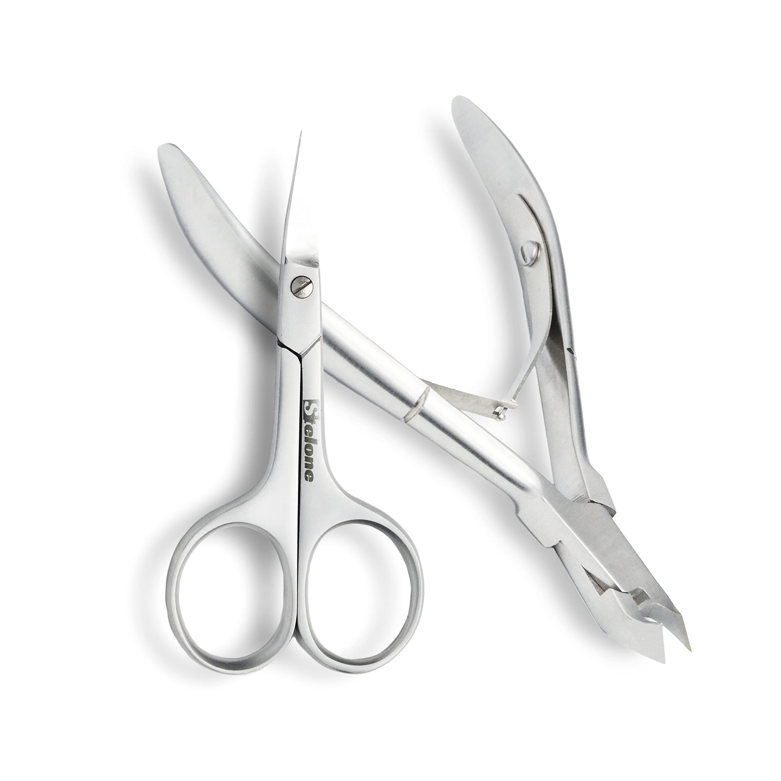 Stelone Professional Cuticle Nippers & Sharp Beauty Scissors Bundle - Stainless Steel Cuticle Trimmer & Best Grooming Tools