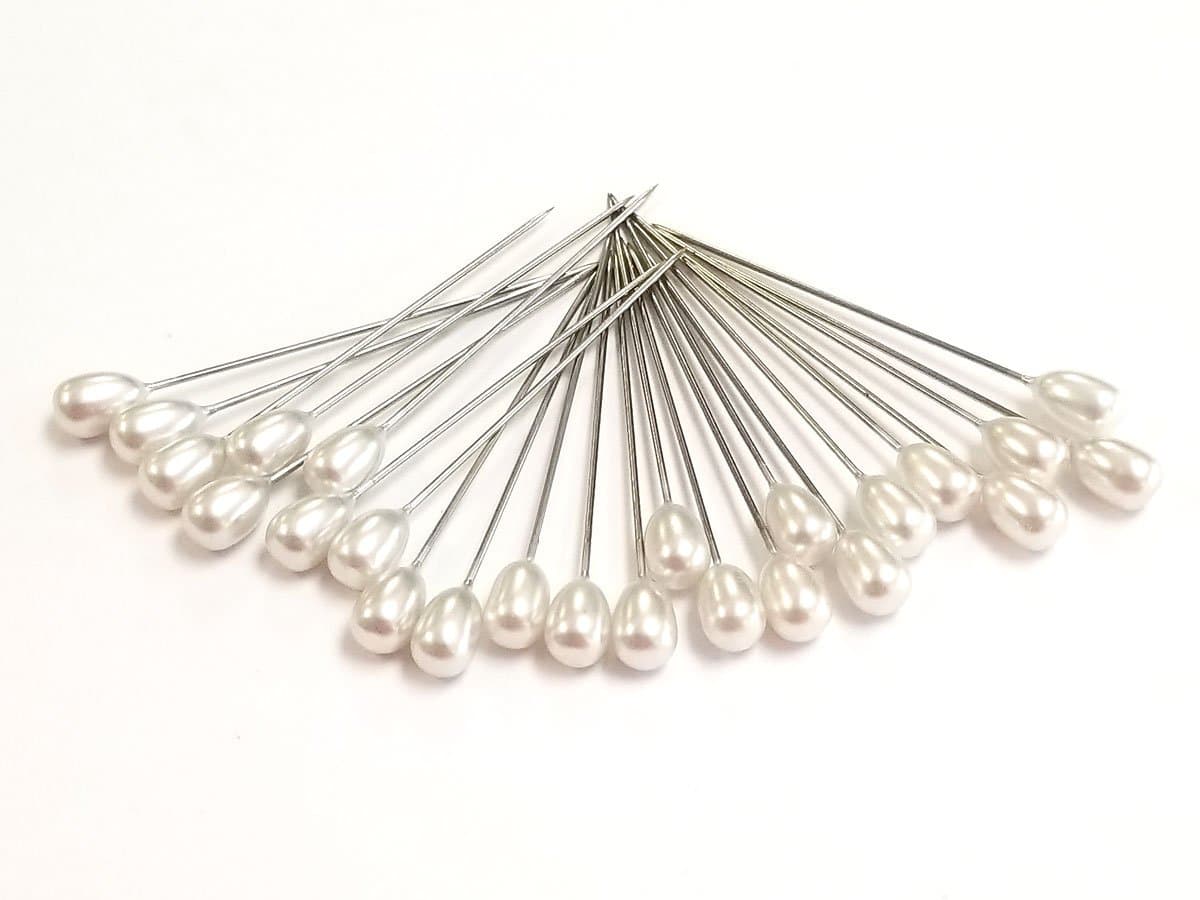 Corsage Pin 2" White Teardrop 24pk