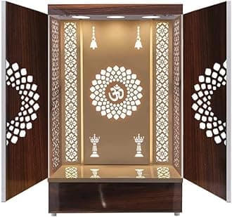 Wooden Temple Brown LED Light for Home and Office|Home Temple|Puja Mandir|Wall Hanging & Table Top Home Mandir Designer Mandir For Home/Mandir With Doors (60X32X18 IN)