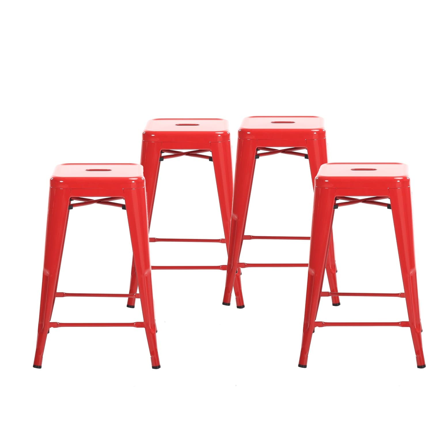 Buschman Metal Bar Stools 24" Counter Height, Indoor/Outdoor and Stackable, Set of 4 (Red)