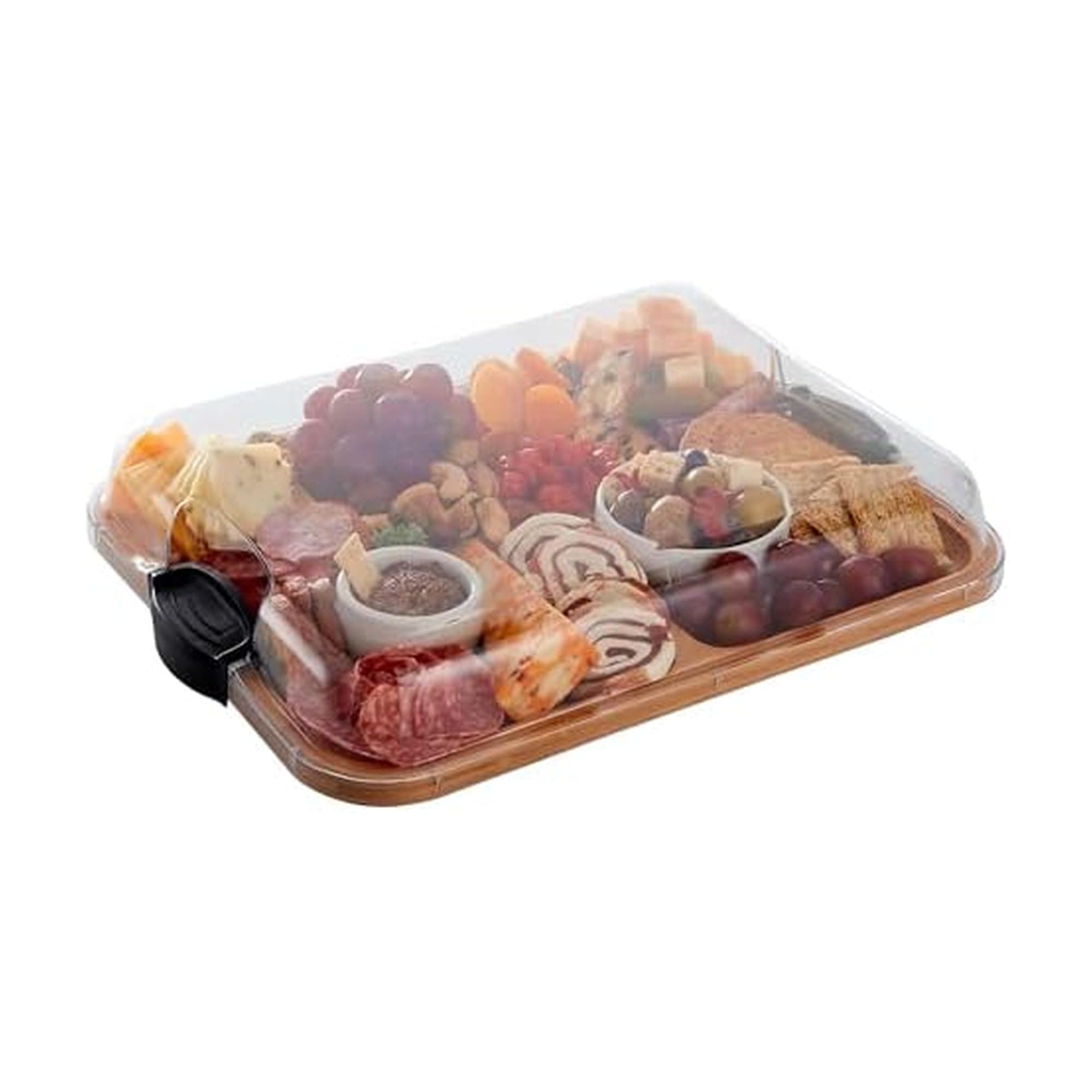 Build-A-Board Bamboo Cutting Board with Built-In Compartments and Clear Locking Lid, Ideal for Charcuterie, Snacks, Food Prep & Serving