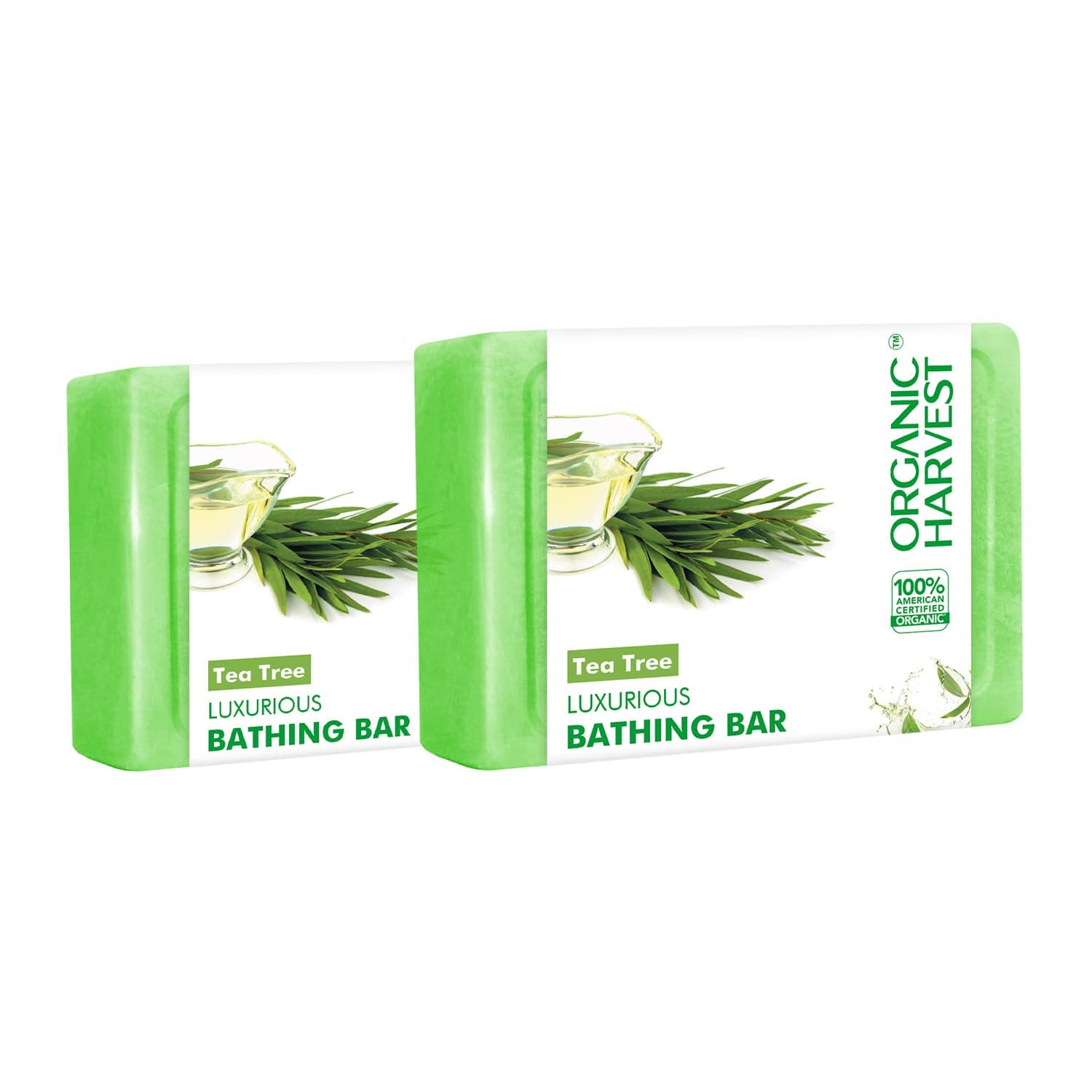 Organic Harvest Luxurious Bathing Bar: Tea Tree | Tea Tree Soap Bar for Clear Skin | Tea Tree Soap to Prevent Body Acne | 100% American Certified Organic | Sulphate & Paraben-free, 125gm (Pack of 2)