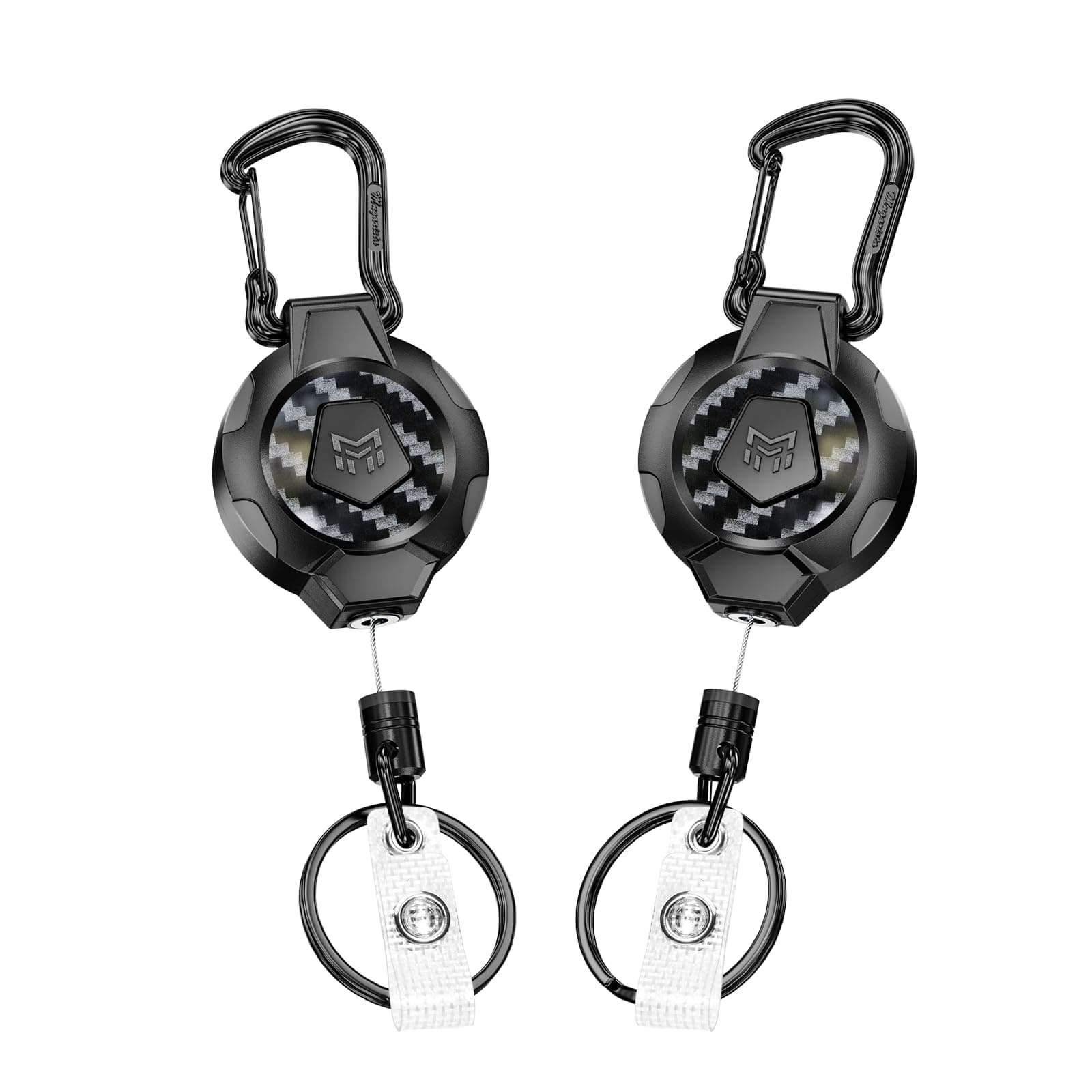 MNGARISTA 2-Pack Upgraded Version Retractable Keychain, 10 OZ Retraction, 31.5" Stainless Steel Cord, Heavy Duty Carabiner Badge Holder, 3K Carbon Fiber ID Badge Reel with Badge Strap and Key Ring