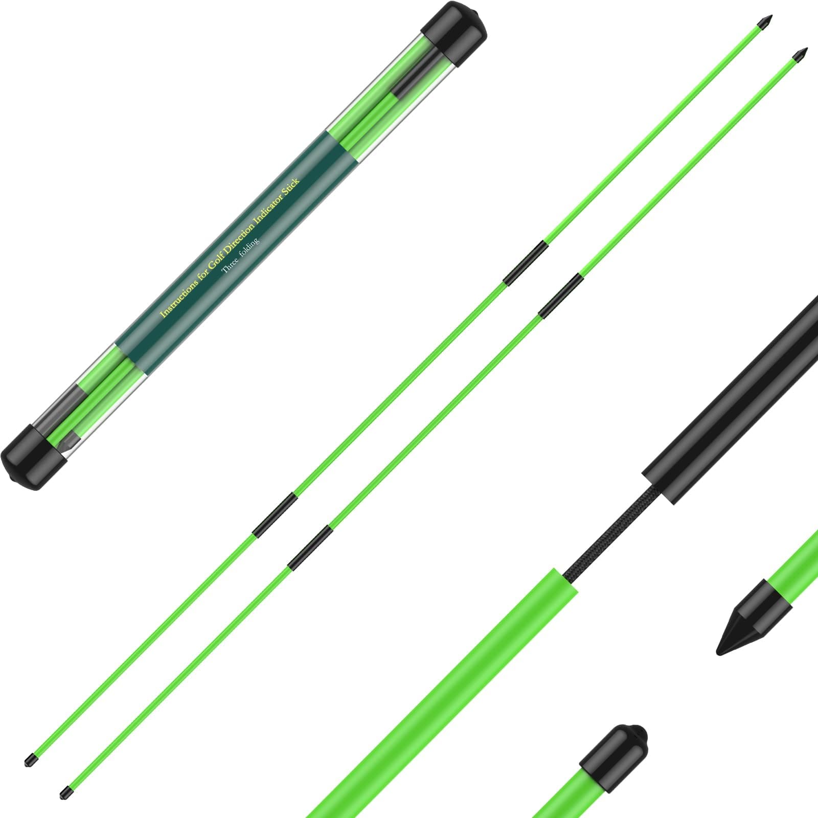 2 Pack Golf Alignment Sticks 48 Inch Collapsible Golf Alignment Practice Rods for Aiming Putting Portable Golf Training Aid Full Swing Trainer Posture Corrector with Clear Storage Tube