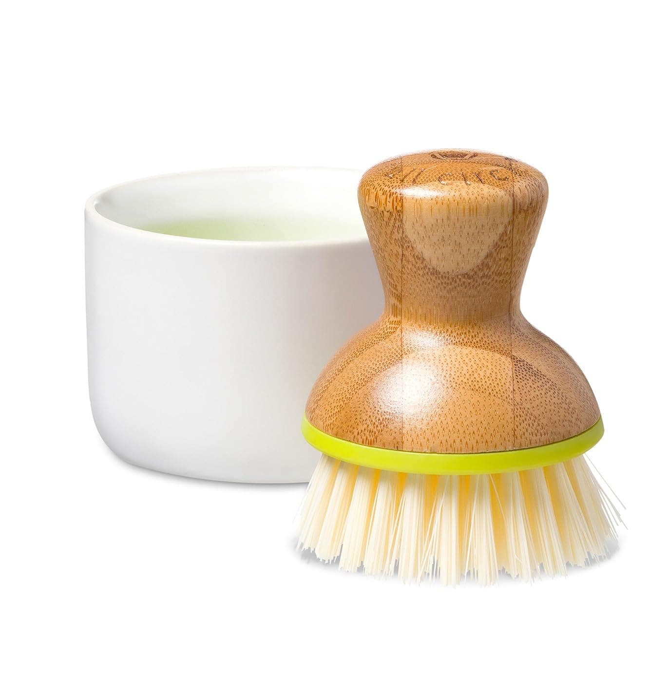 Full Circle Bubble Up ceramic soap dispenser & dish brush set, White Dish, Green Brush