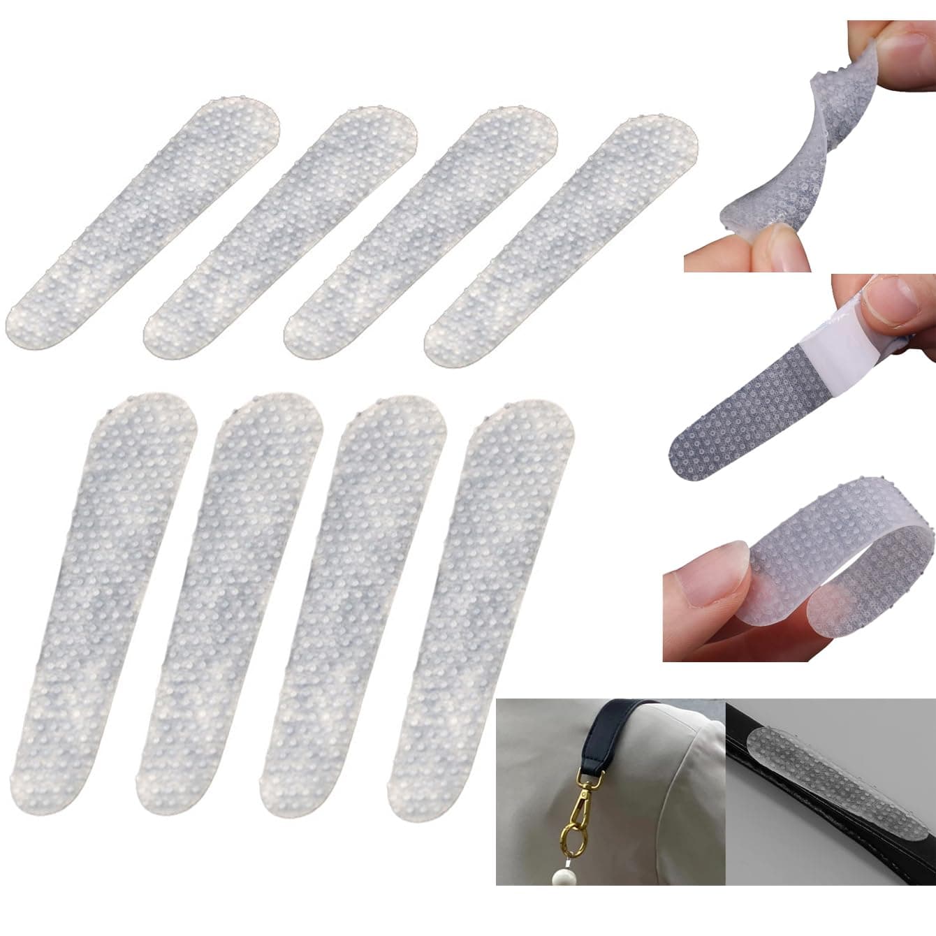 12 Pack Purse Strap Non-Slip Pad Sticker Anti-Falling Clear Rubber Adhesive Strip Grip Holder for Shoulder Bag Straps Keep Stay Handbag Tote Backpack