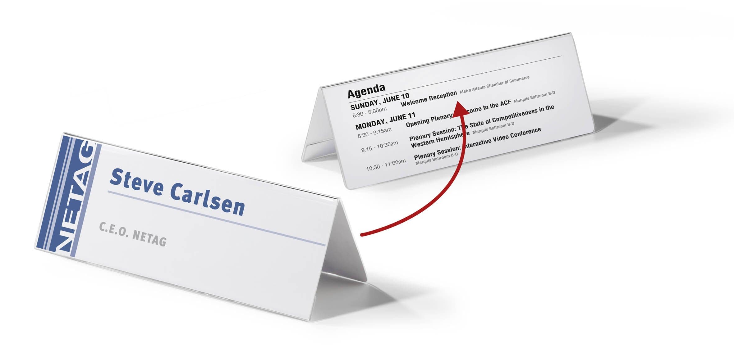 Durable Table Place Name Holder For 61/122 x 210mm Card - Made From Strong Crystal Clear Acrylic - Perfect For Conferences, Seminars, Reception Desks, etc.