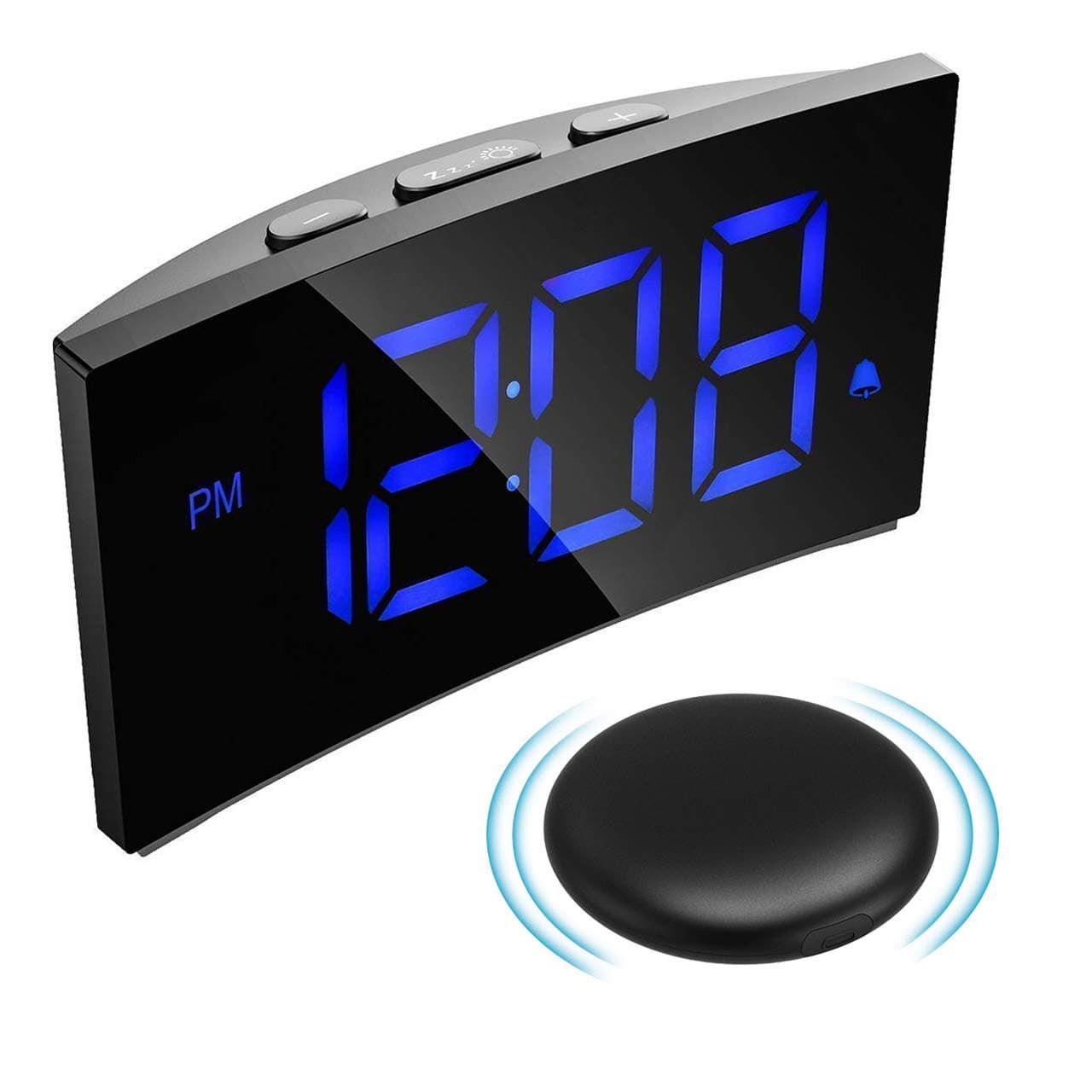 Digital Alarm Clock with Wireless Bed Shaker, Vibrating Alarm Clock for Heavy Sleeper, 3 Alarm Sounds, 5'' LED Display, 5 Dimmer, Snooze Function, Easy Setting for Kid Senior, Blue